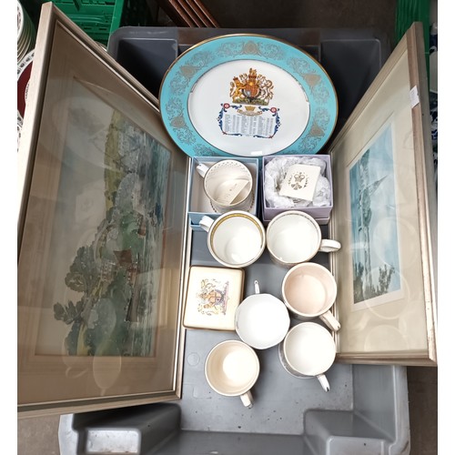 446J - Box of Royal memorabilia to include mugs, plate and box.
Along with two