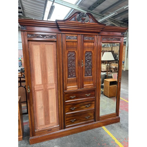 421 - 19th Century Gentlemans wardrobe with fitted drawers (one glass mirror only)