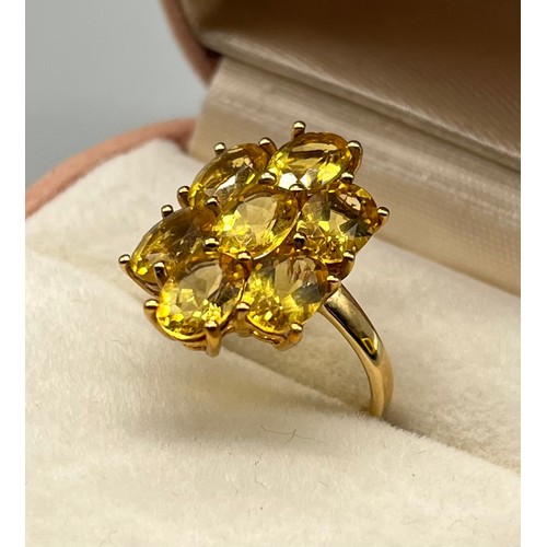 49 - 10ct yellow gold ladies ring set with 7 large yellow Tourmaline stones. [3.85grams] [Ring size P]