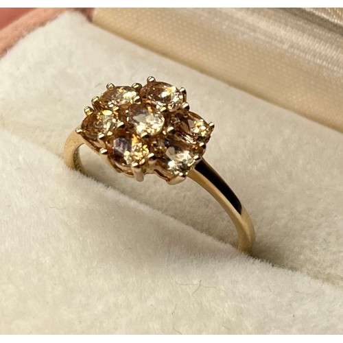 50 - 10ct yellow gold ladies ring set with pink spinel stones. [Ring size P] [2.32Grams]