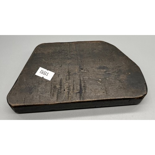 62 - Antique/ vintage wood and copper printing block of a steam ship. [17cm in length]