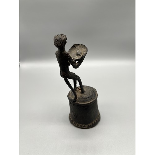 528 - Antique Bronze Monkey figure bell. [13.5cm high]