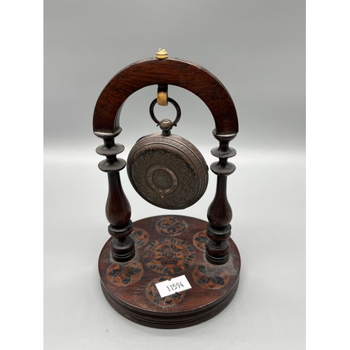 534 - Antique London silver pocket watch together with antique pocket watch stand detailed with marquetry ... 