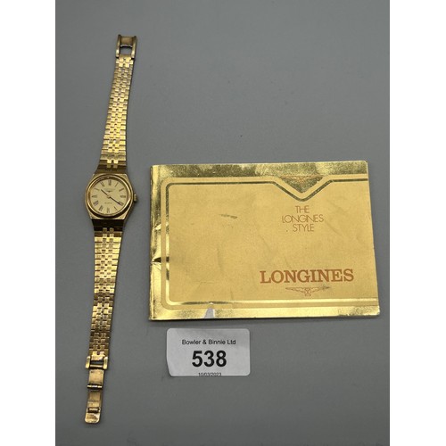 538 - Vintage ladies Longines Quartz with manual dated 1981.