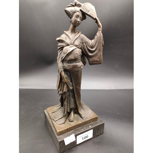 106 - Oriental  bronze Geisha girl figure signed Kamiko on marble plinth. [Height 26cm]