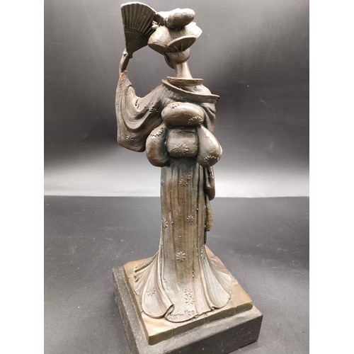 106 - Oriental  bronze Geisha girl figure signed Kamiko on marble plinth. [Height 26cm]