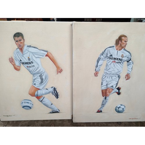 118 - Two Oil Paintings Real Madrid Football Club ' Michael Owen' & 'David Beckham' Signed Deighan