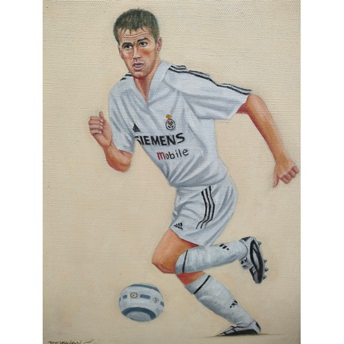 118 - Two Oil Paintings Real Madrid Football Club ' Michael Owen' & 'David Beckham' Signed Deighan