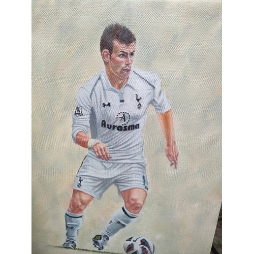 119 - Two Oil Paintings Tottenham & Real Madrid Football Club ' Gareth Bale' & possibly 'Louis Figo' Signe... 