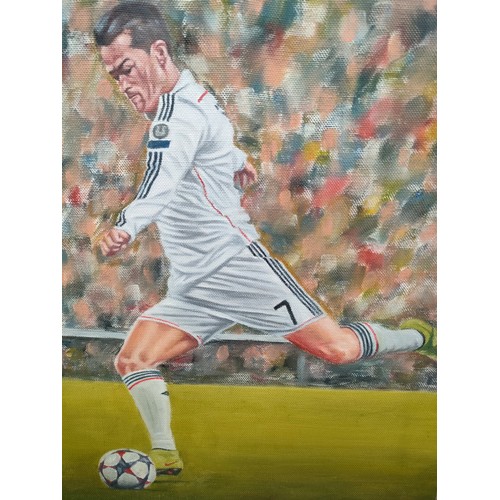 119 - Two Oil Paintings Tottenham & Real Madrid Football Club ' Gareth Bale' & possibly 'Louis Figo' Signe... 