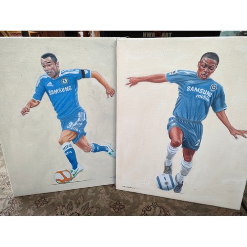 120 - Two Oil Paintings Chelsea Football Club ' Ashley Cole' & 'Samuel Eto'o' Signed Deighan