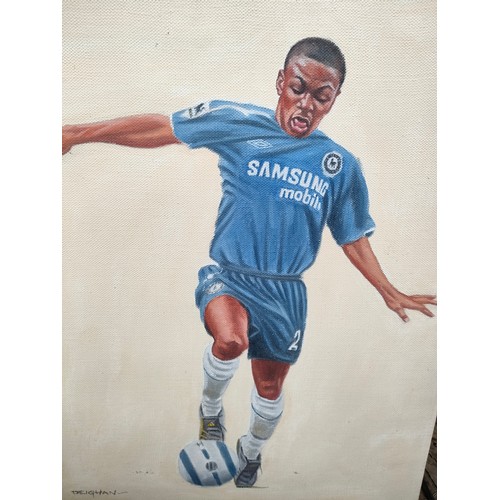 120 - Two Oil Paintings Chelsea Football Club ' Ashley Cole' & 'Samuel Eto'o' Signed Deighan