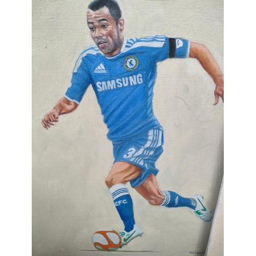 120 - Two Oil Paintings Chelsea Football Club ' Ashley Cole' & 'Samuel Eto'o' Signed Deighan