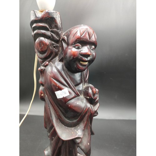 126 - Antique Chinese carved wood Buddha table lamp