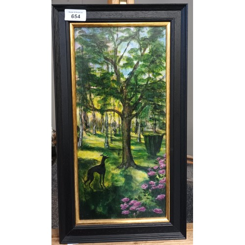 131A - Framed acrylic on board depicting a dog in woodlands
[45x25cm]