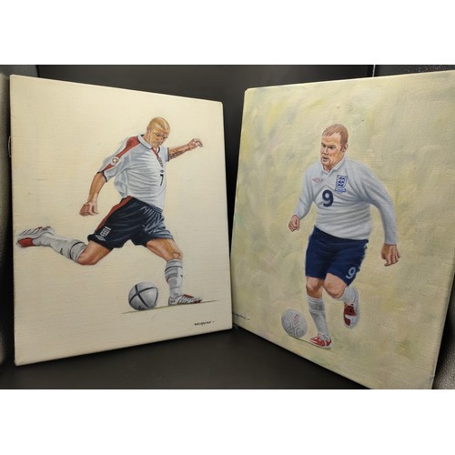 132 - Two oil paintings England Football Club 'David Beckham' and Wayne Rooney Signed Deighan