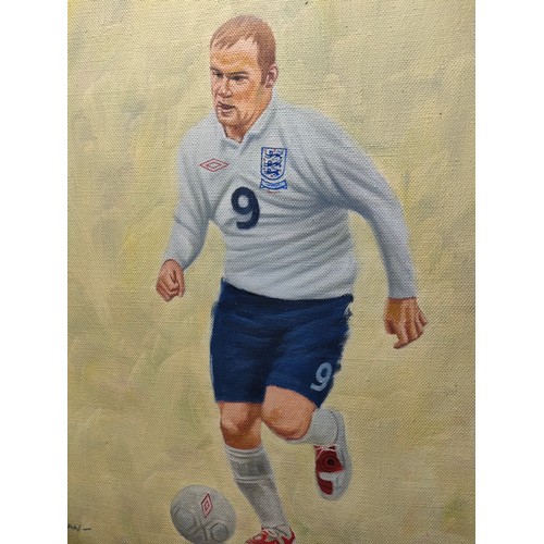 132 - Two oil paintings England Football Club 'David Beckham' and Wayne Rooney Signed Deighan