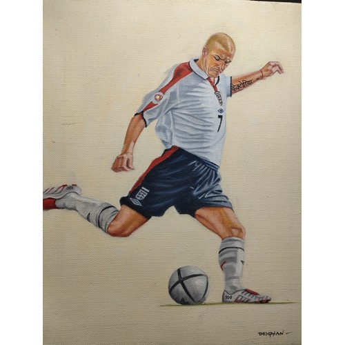 132 - Two oil paintings England Football Club 'David Beckham' and Wayne Rooney Signed Deighan