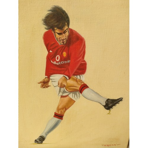 134 - Four Manchester United FC oil paintings to include Rio Fredinand, David Beckham, Ruud Van Nistelrooy... 