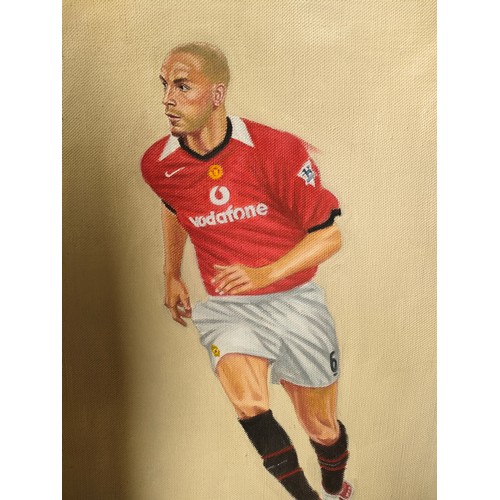 134 - Four Manchester United FC oil paintings to include Rio Fredinand, David Beckham, Ruud Van Nistelrooy... 