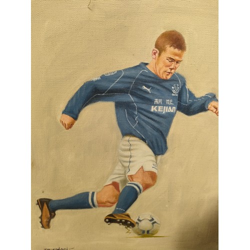 135 - Oil Painting on canvas of Wayne Rooney playing for Everton FC Signed Deighan