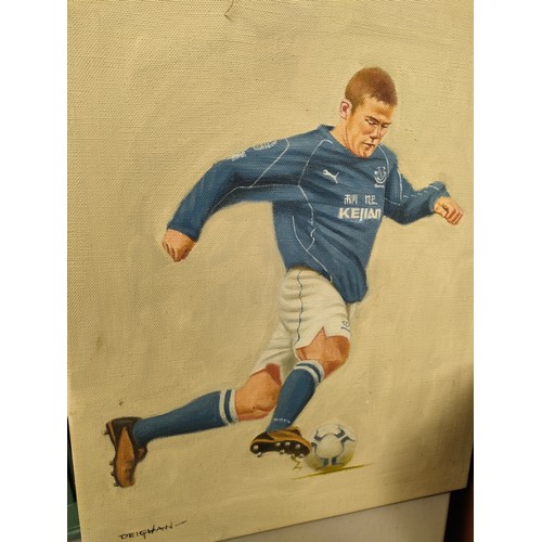 135 - Oil Painting on canvas of Wayne Rooney playing for Everton FC Signed Deighan