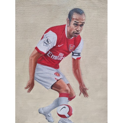 133 - Three Oil Paintings Arsenal Football Club Patrick Vieira, Thierry Henry and Kieran Gibbs Signed Deig... 