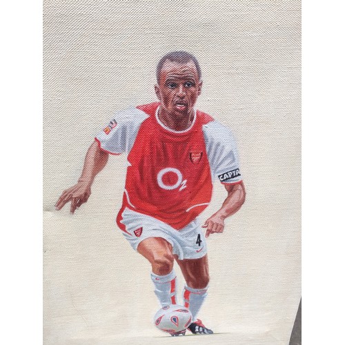 133 - Three Oil Paintings Arsenal Football Club Patrick Vieira, Thierry Henry and Kieran Gibbs Signed Deig... 