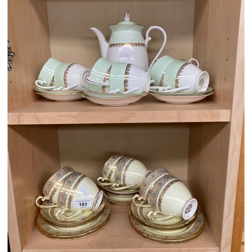 183 - Four shelves of vintage tea sets to include Chinese Dragon design and Geisha tea service & two Royal... 