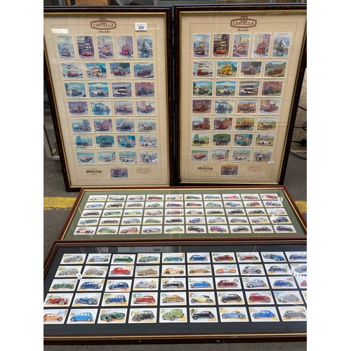 205 - Four lots of framed cigarette cards depicting transport. John Players & Sons and Castella Panatellas... 