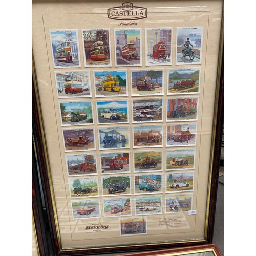 205 - Four lots of framed cigarette cards depicting transport. John Players & Sons and Castella Panatellas... 