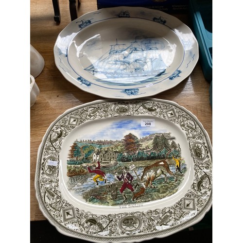 208 - Mason's Angling series dinner platter 'The Bailiff' together with Oxney Green blue and white Galleon... 