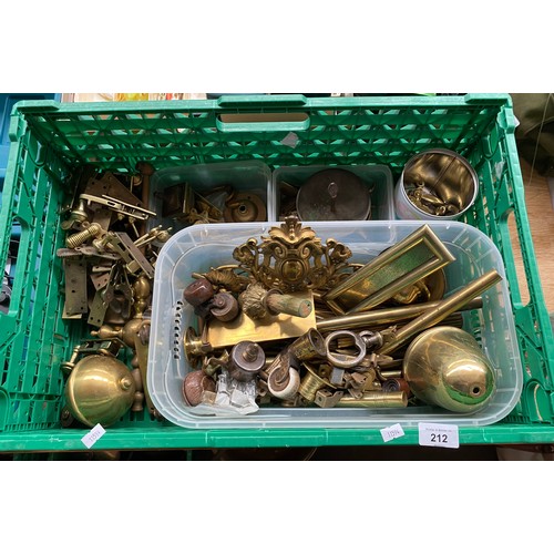 212 - A Crate of antique fixtures and fittings. to include sash window brass locks, key hole facers, brack... 