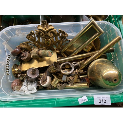 212 - A Crate of antique fixtures and fittings. to include sash window brass locks, key hole facers, brack... 