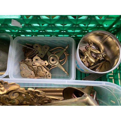 212 - A Crate of antique fixtures and fittings. to include sash window brass locks, key hole facers, brack... 