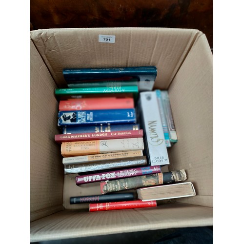 238 - A Box of mixed genre books to include Journals, Adventures of Huckleberry Finn and Dont Tell Alfred ... 