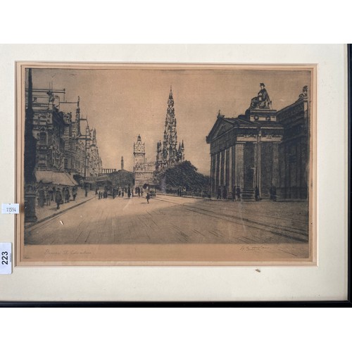 223 - A Lot of five various antique etchings and engravings- Princess street Edinburgh, 'Glencoe' by C Ait... 