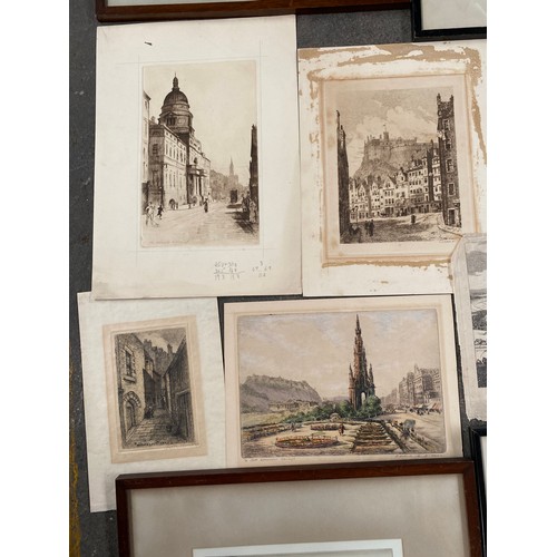 226 - A Collection of Edinburgh original etchings and engravings to include an original etching by C.H. Cl... 