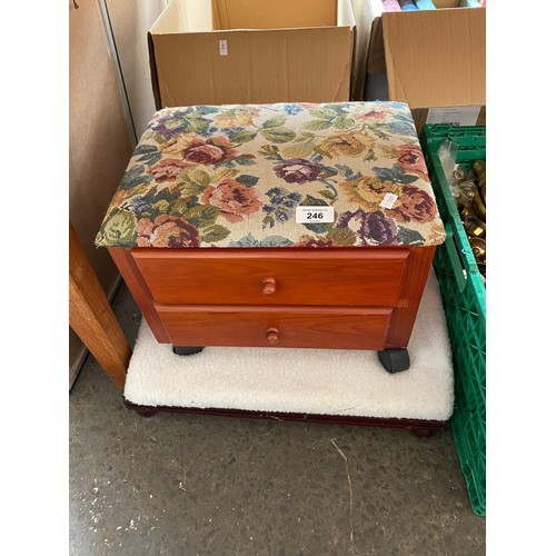 246 - Small sewing box stool together with other stool.