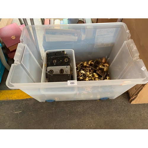 253 - A Box of antique fixtures and fittings to include door handles, sash window brass locks and door loc... 