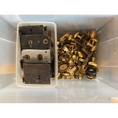 253 - A Box of antique fixtures and fittings to include door handles, sash window brass locks and door loc... 