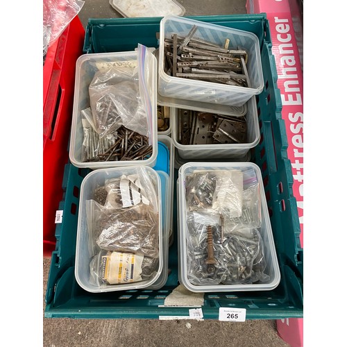 265 - A Crate of mixed screws, hinges and door fitments