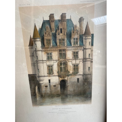 269 - Two antique French coloured prints titled 'Chateau De Chenonceaux' & 'Hotel de ville de loches' afte... 