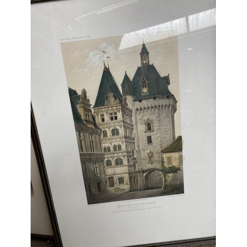 269 - Two antique French coloured prints titled 'Chateau De Chenonceaux' & 'Hotel de ville de loches' afte... 