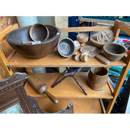 270 - A Collection of wooden treen items to include various antique wooden moulds and rollers. Large turne... 