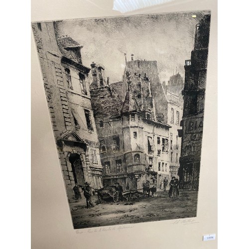 274 - Three antique original etchings depicting French/ Paris buildings. Signed by the artist to each.