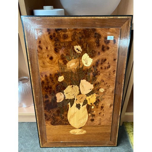 276A - Vintage Marquetry Italian wall art depicting vase and flowers.