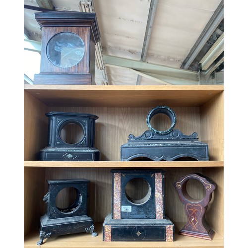 285 - 6 Antique slate and wood clock cases.