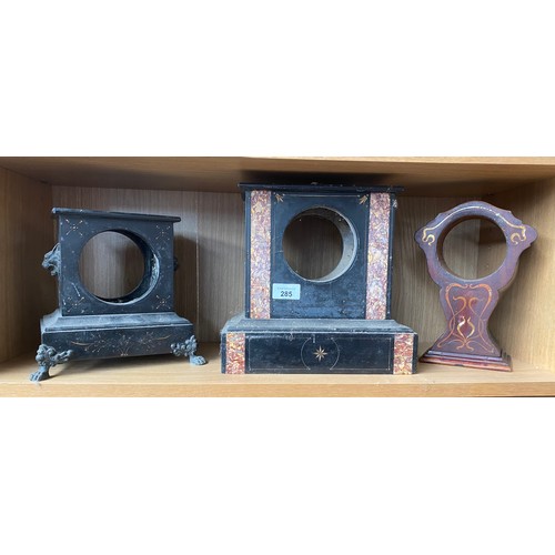 285 - 6 Antique slate and wood clock cases.