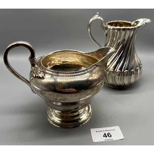 46 - Two antique silver cream jugs. Glasgow silver and Victorian London silver makers marks. [464grams]